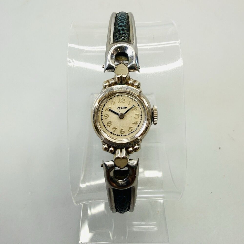Vintage Elgin 10k White Gold Filled Bezel Mechanical Ladies Wristwatch EUC